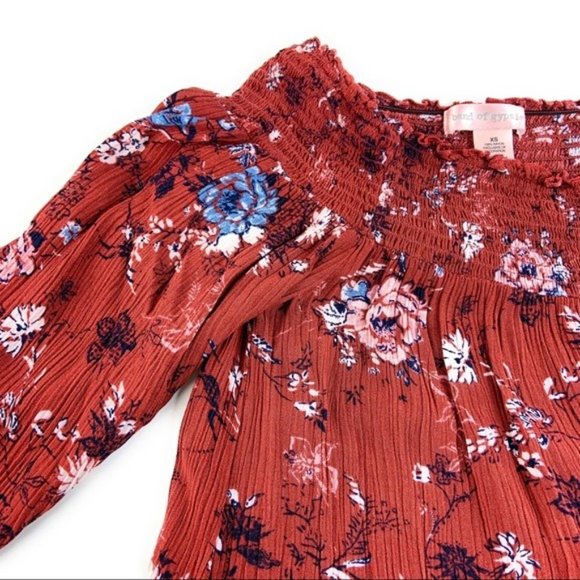 Band of Gypsies Rust Orange Floral Off the Shoulder Mini Dress - Picture 5 of 6